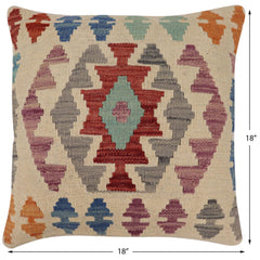 handmade Traditional Pillow Beige Red Hand-Woven SQUARE 100% WOOL Hand woven turkish pillow2' x 2'