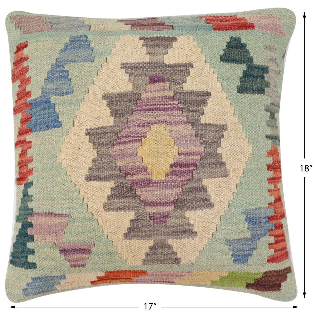 handmade Traditional Pillow Blue Rust Hand-Woven SQUARE 100% WOOL  Hand woven turkish pillow  2 x 2