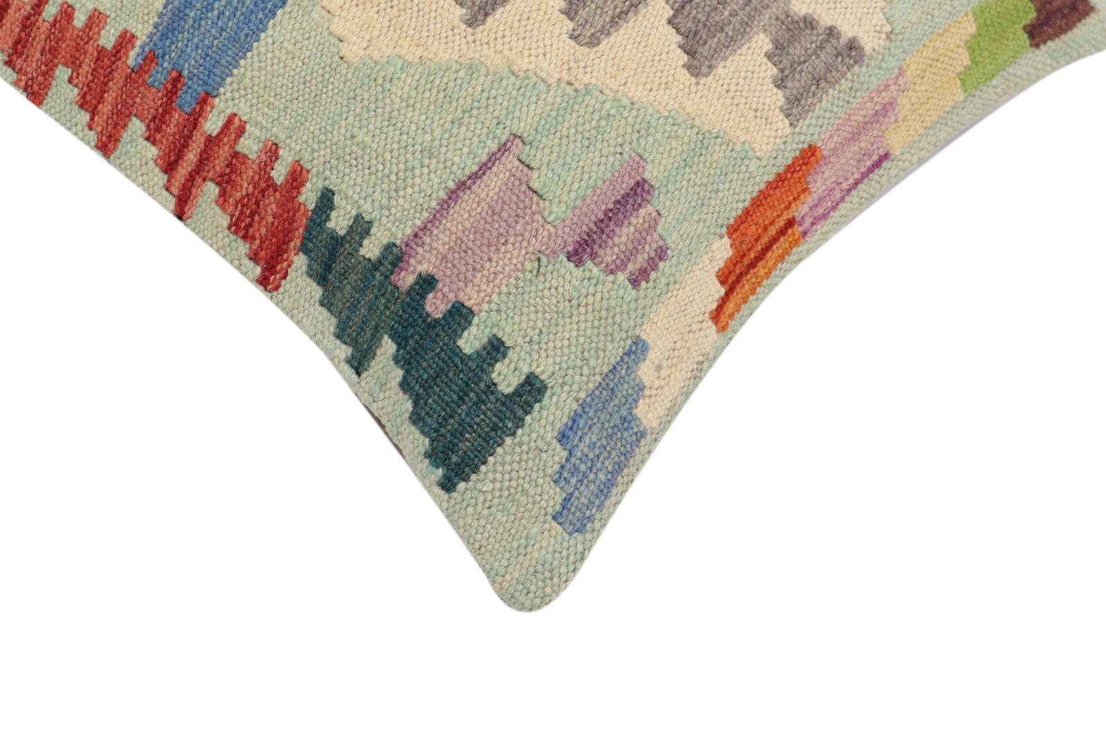 handmade Traditional Pillow Blue Rust Hand-Woven SQUARE 100% WOOL  Hand woven turkish pillow  2 x 2