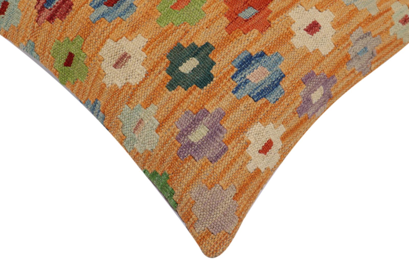 handmade Traditional Pillow Orange Red Hand-Woven SQUARE 100% WOOL Hand woven turkish pillow2' x 2'