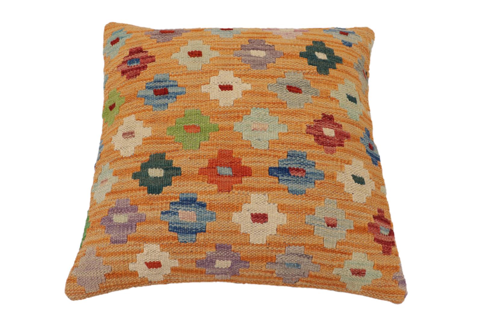 handmade Traditional Pillow Orange Red Hand-Woven SQUARE 100% WOOL Hand woven turkish pillow2' x 2'