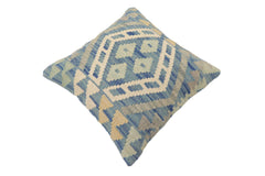handmade Traditional Pillow Blue Beige Hand-Woven SQUARE 100% WOOL Hand woven turkish pillow2' x 2'