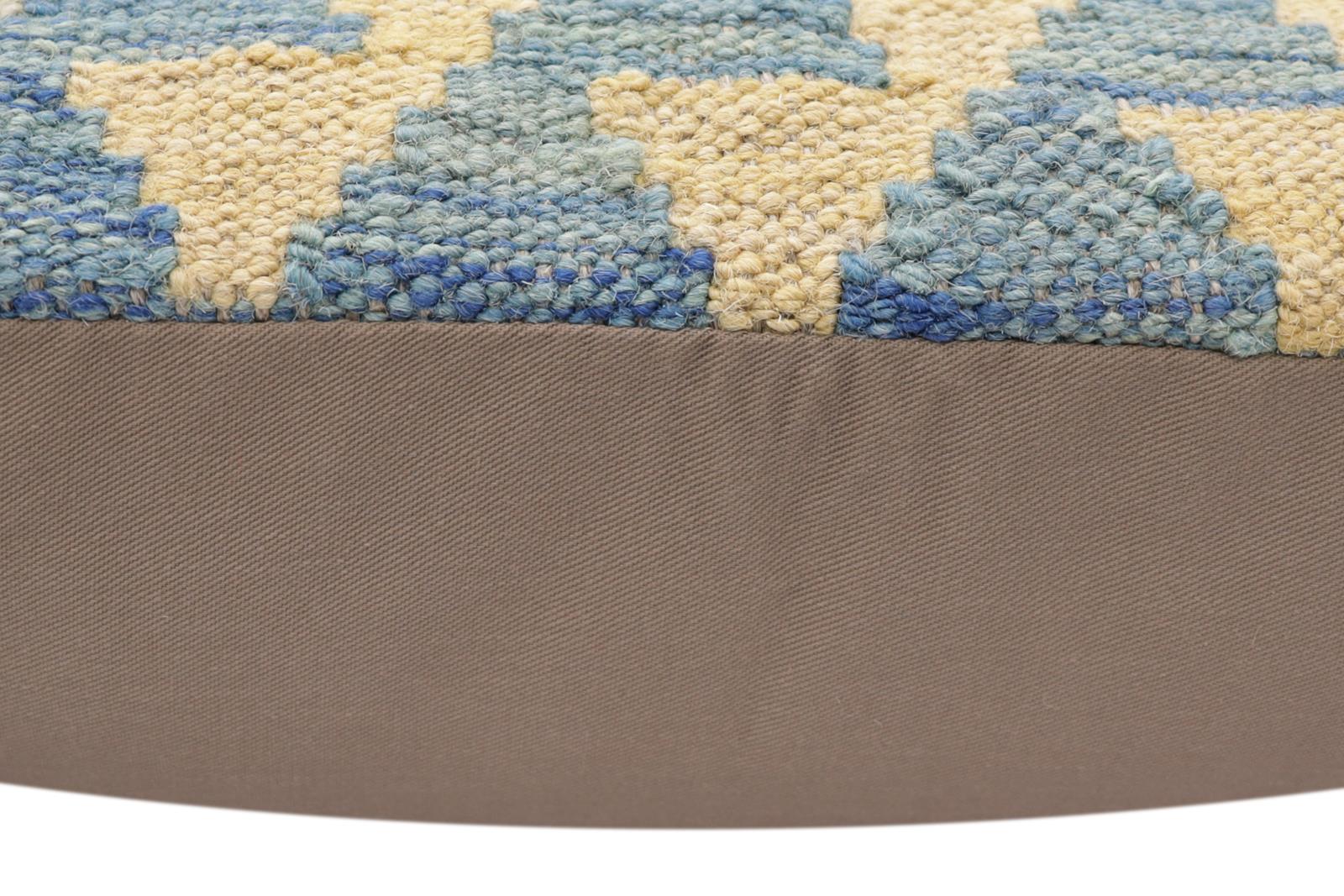 handmade Traditional Pillow Blue Beige Hand-Woven SQUARE 100% WOOL Hand woven turkish pillow2' x 2'