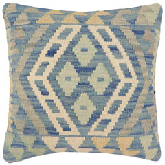 handmade Traditional Pillow Blue Beige Hand-Woven SQUARE 100% WOOL Hand woven turkish pillow2' x 2'