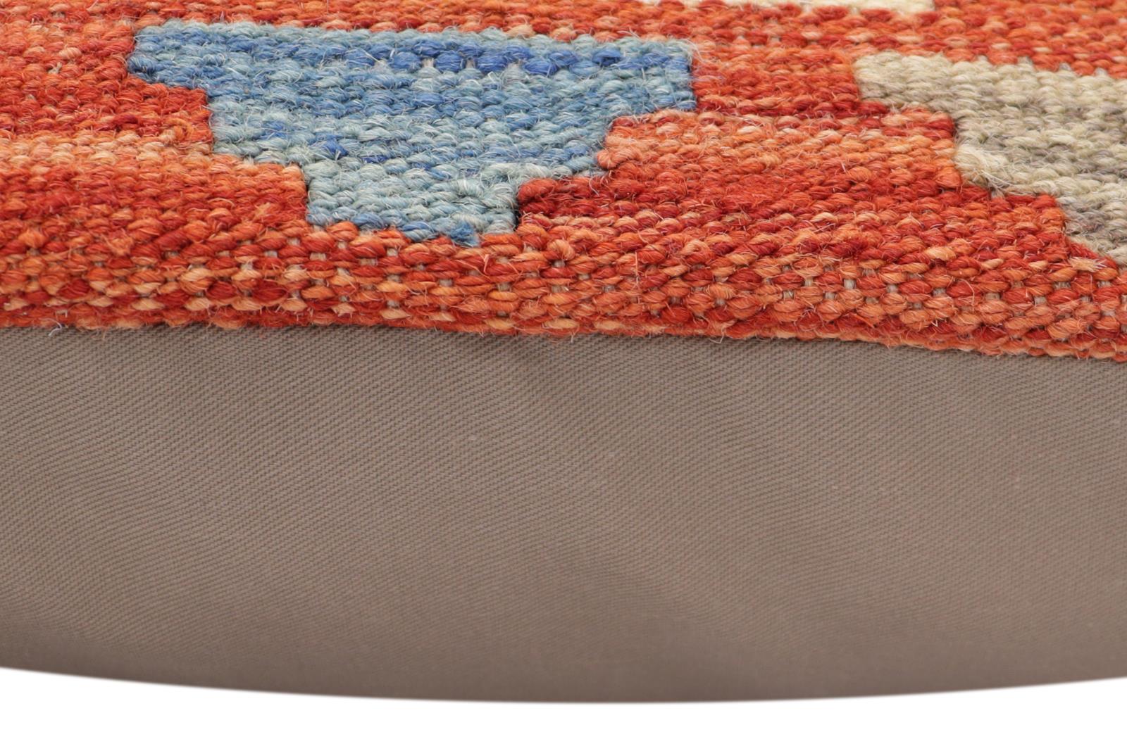 handmade Traditional Pillow Rust Blue Hand-Woven SQUARE 100% WOOL Hand woven turkish pillow2' x 2'
