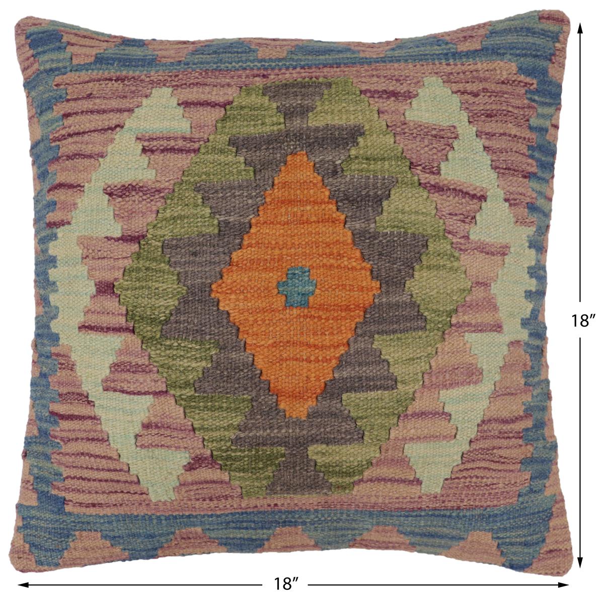 handmade Traditional Pillow Blue Gray Hand-Woven SQUARE 100% WOOL Hand woven turkish pillow2' x 2'