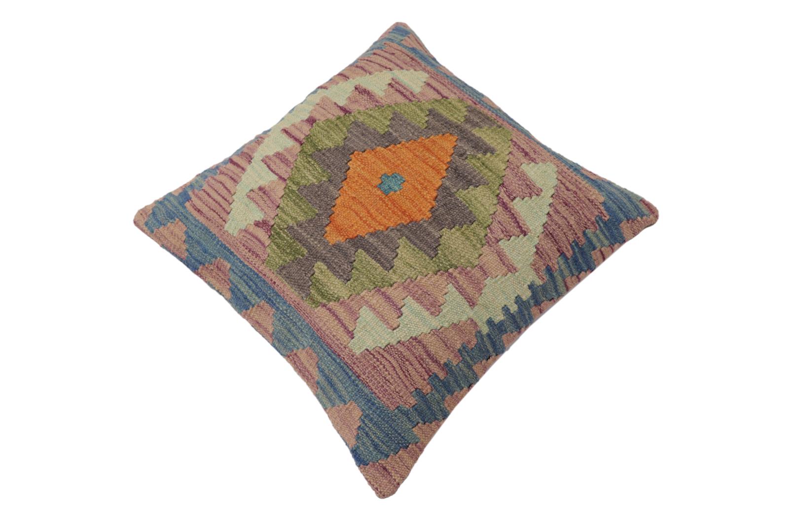 handmade Traditional Pillow Blue Gray Hand-Woven SQUARE 100% WOOL Hand woven turkish pillow2' x 2'