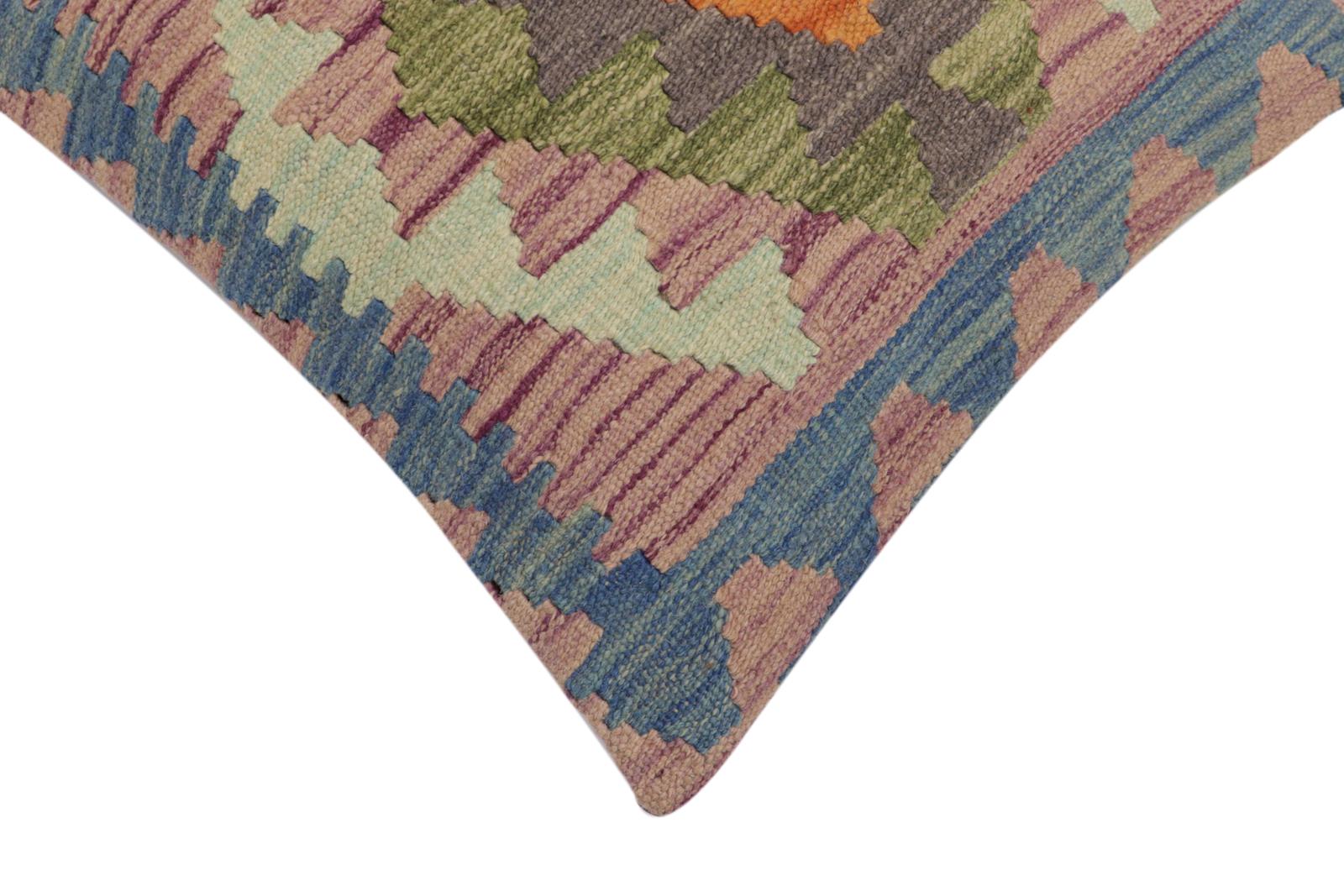 handmade Traditional Pillow Blue Gray Hand-Woven SQUARE 100% WOOL Hand woven turkish pillow2' x 2'