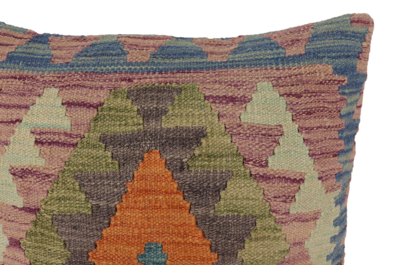 handmade Traditional Pillow Blue Gray Hand-Woven SQUARE 100% WOOL Hand woven turkish pillow2' x 2'