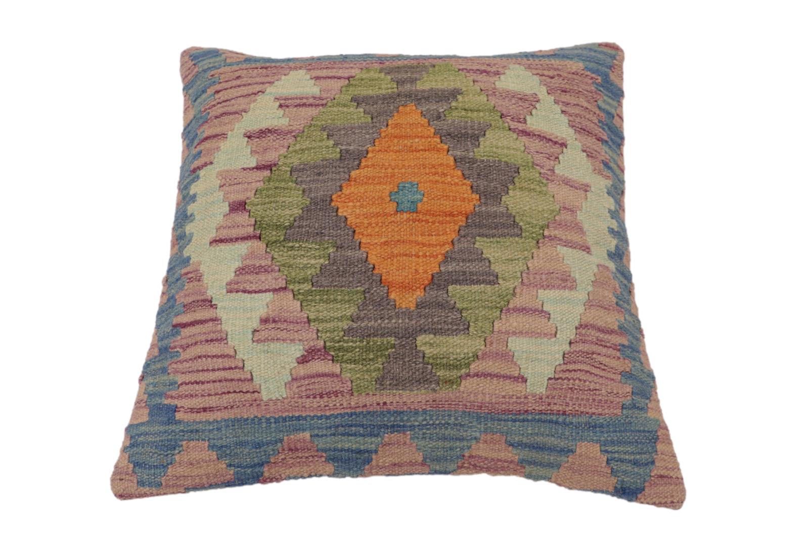 handmade Traditional Pillow Blue Gray Hand-Woven SQUARE 100% WOOL Hand woven turkish pillow2' x 2'