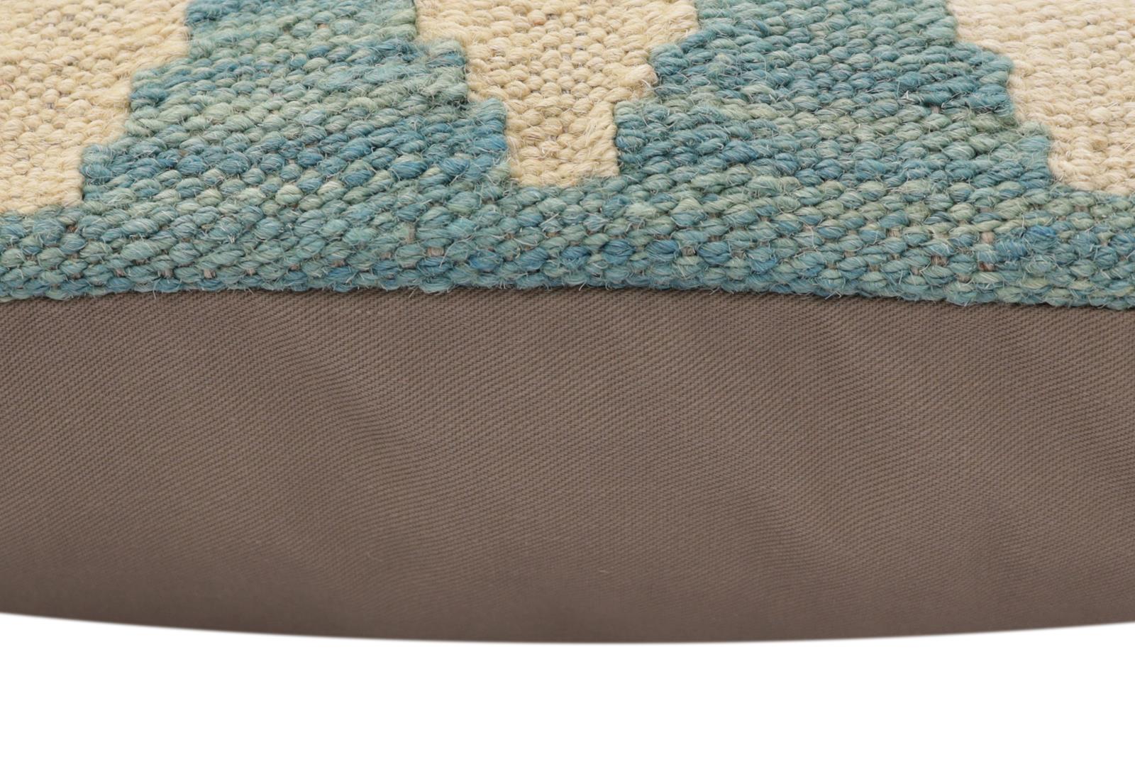 handmade Traditional Pillow Blue Beige Hand-Woven SQUARE 100% WOOL Hand woven turkish pillow2' x 2'