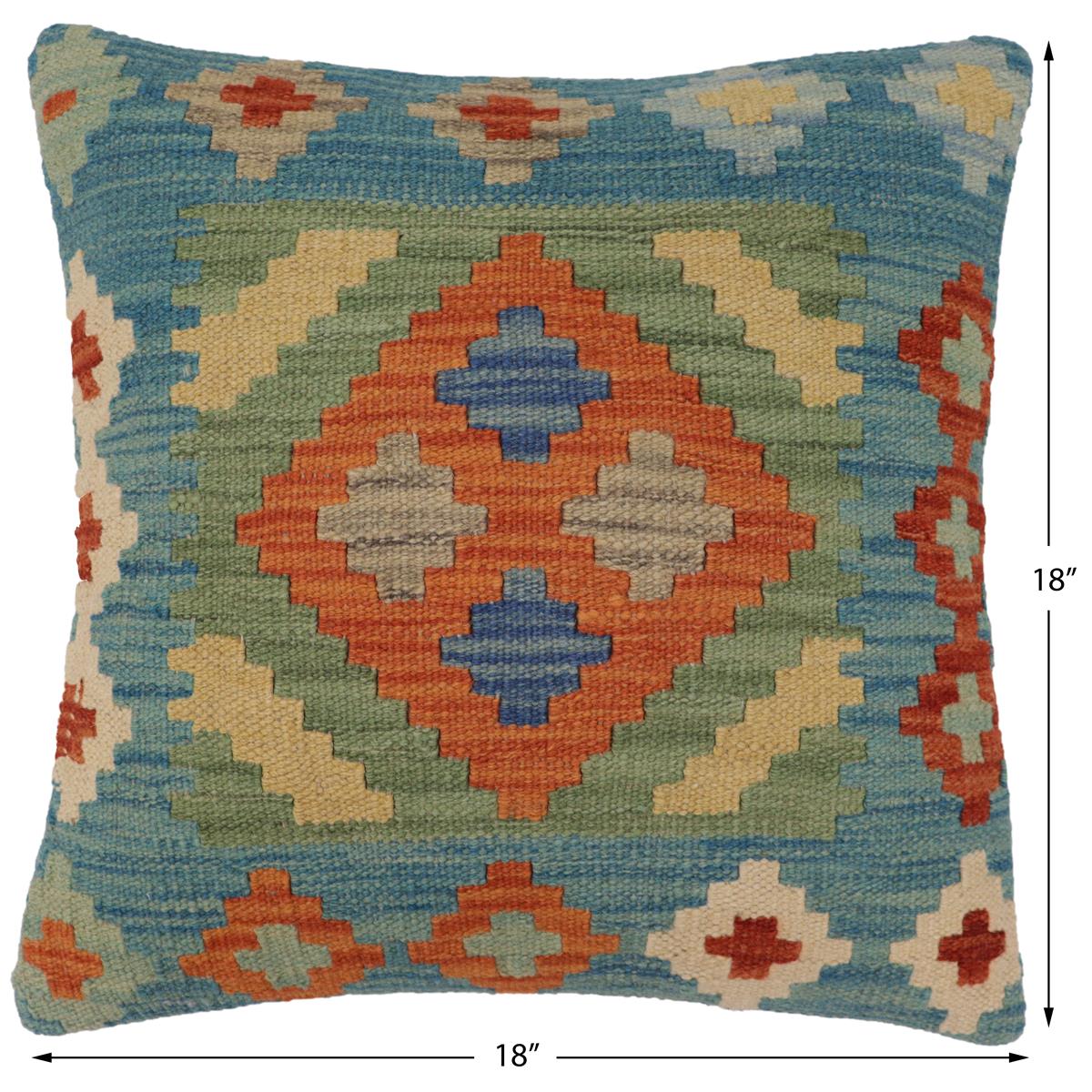 handmade Traditional Pillow Blue Rust Hand-Woven SQUARE 100% WOOL Hand woven turkish pillow2' x 2'