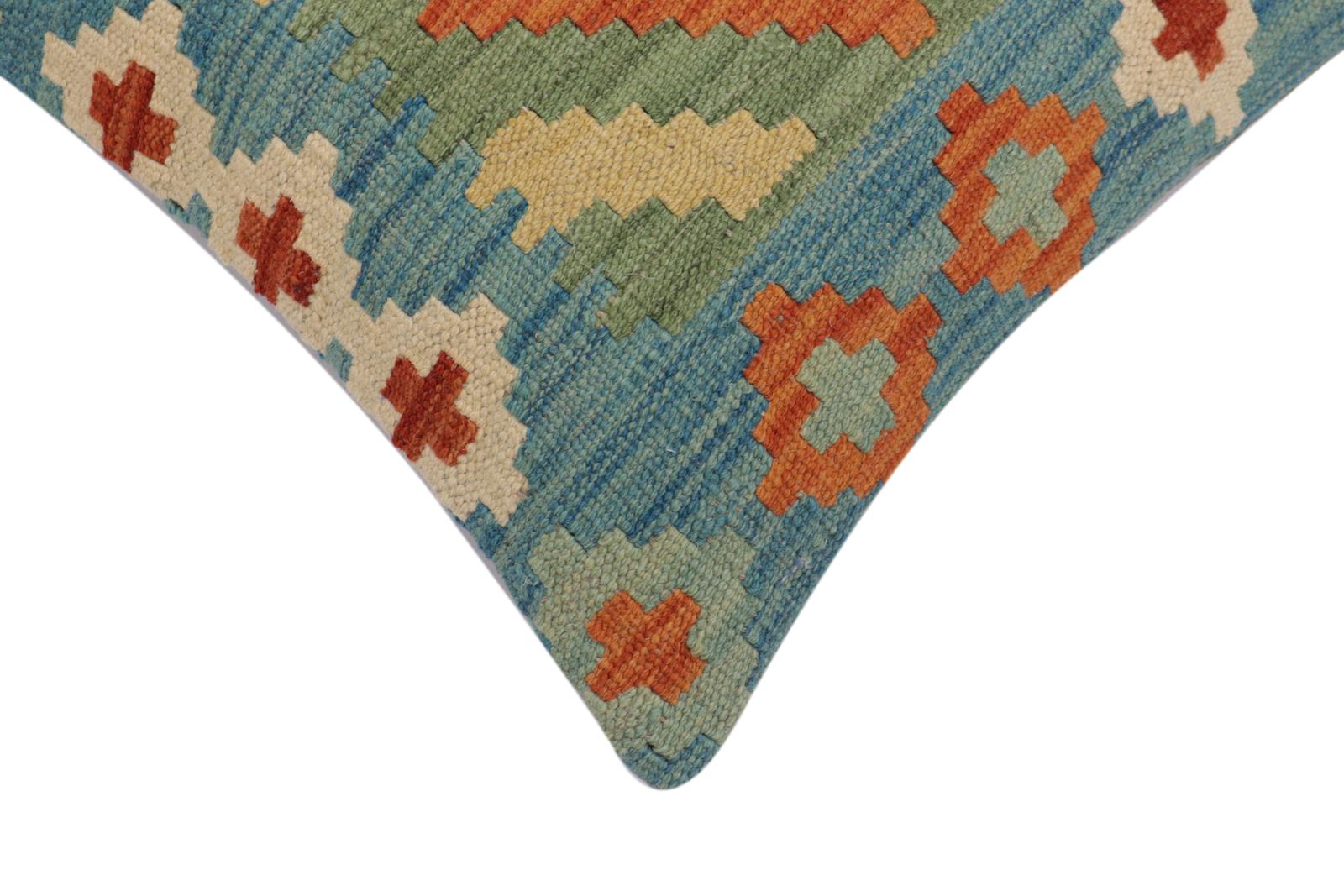 handmade Traditional Pillow Blue Rust Hand-Woven SQUARE 100% WOOL Hand woven turkish pillow2' x 2'