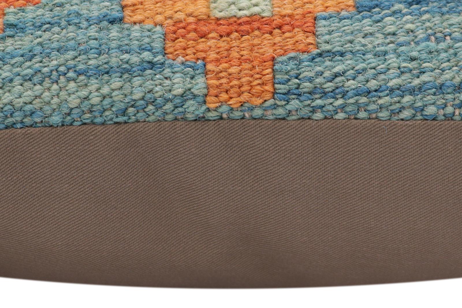 handmade Traditional Pillow Blue Rust Hand-Woven SQUARE 100% WOOL Hand woven turkish pillow2' x 2'