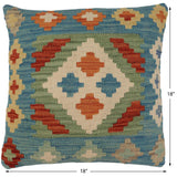 handmade Traditional Pillow Blue Rust Hand-Woven SQUARE 100% WOOL Hand woven turkish pillow2' x 2'