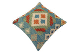 handmade Traditional Pillow Blue Rust Hand-Woven SQUARE 100% WOOL Hand woven turkish pillow2' x 2'