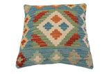 handmade Traditional Pillow Blue Rust Hand-Woven SQUARE 100% WOOL Hand woven turkish pillow2' x 2'