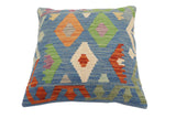 handmade Traditional Pillow Blue Rust Hand-Woven SQUARE 100% WOOL Hand woven turkish pillow2' x 2'