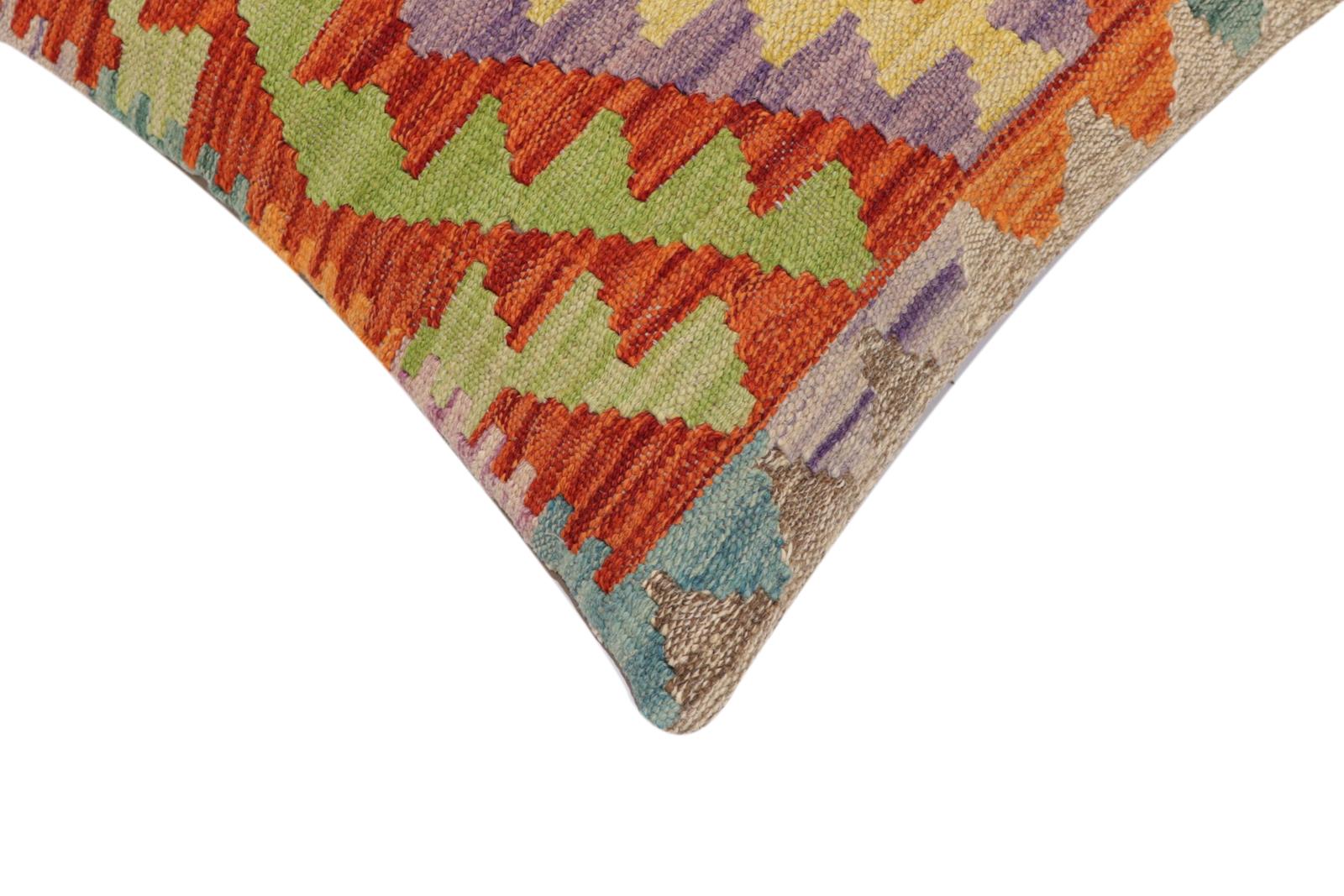 handmade Traditional Pillow Rust Blue Hand-Woven SQUARE 100% WOOL Hand woven turkish pillow2' x 2'