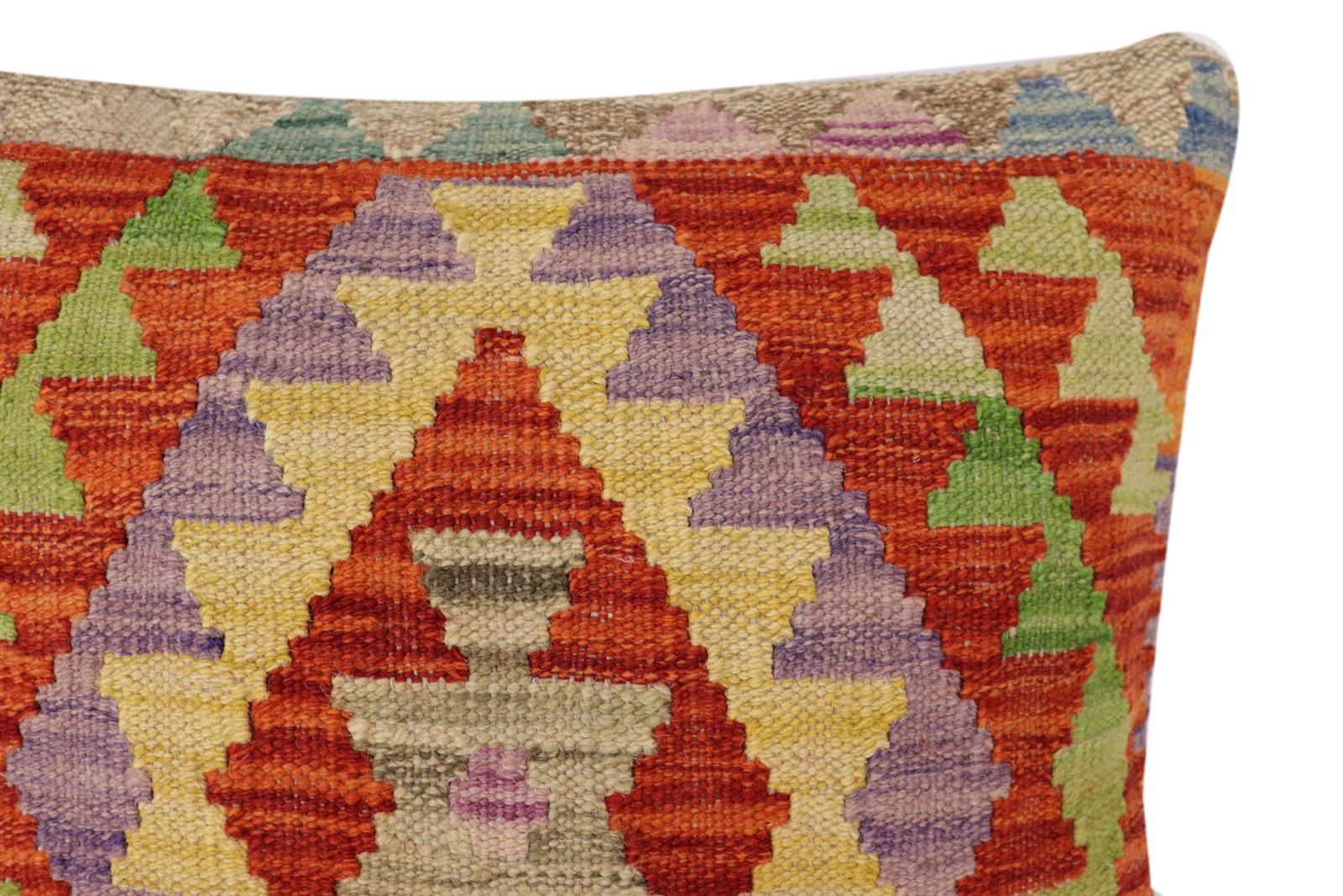 handmade Traditional Pillow Rust Blue Hand-Woven SQUARE 100% WOOL Hand woven turkish pillow2' x 2'