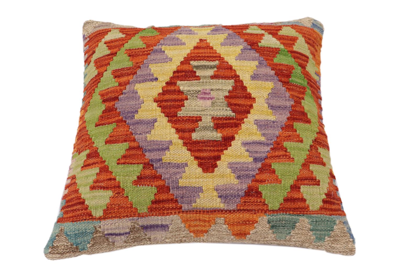 handmade Traditional Pillow Rust Blue Hand-Woven SQUARE 100% WOOL Hand woven turkish pillow2' x 2'