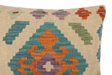 handmade Traditional Pillow Beige Blue Hand-Woven SQUARE 100% WOOL Hand woven turkish pillow2' x 2'
