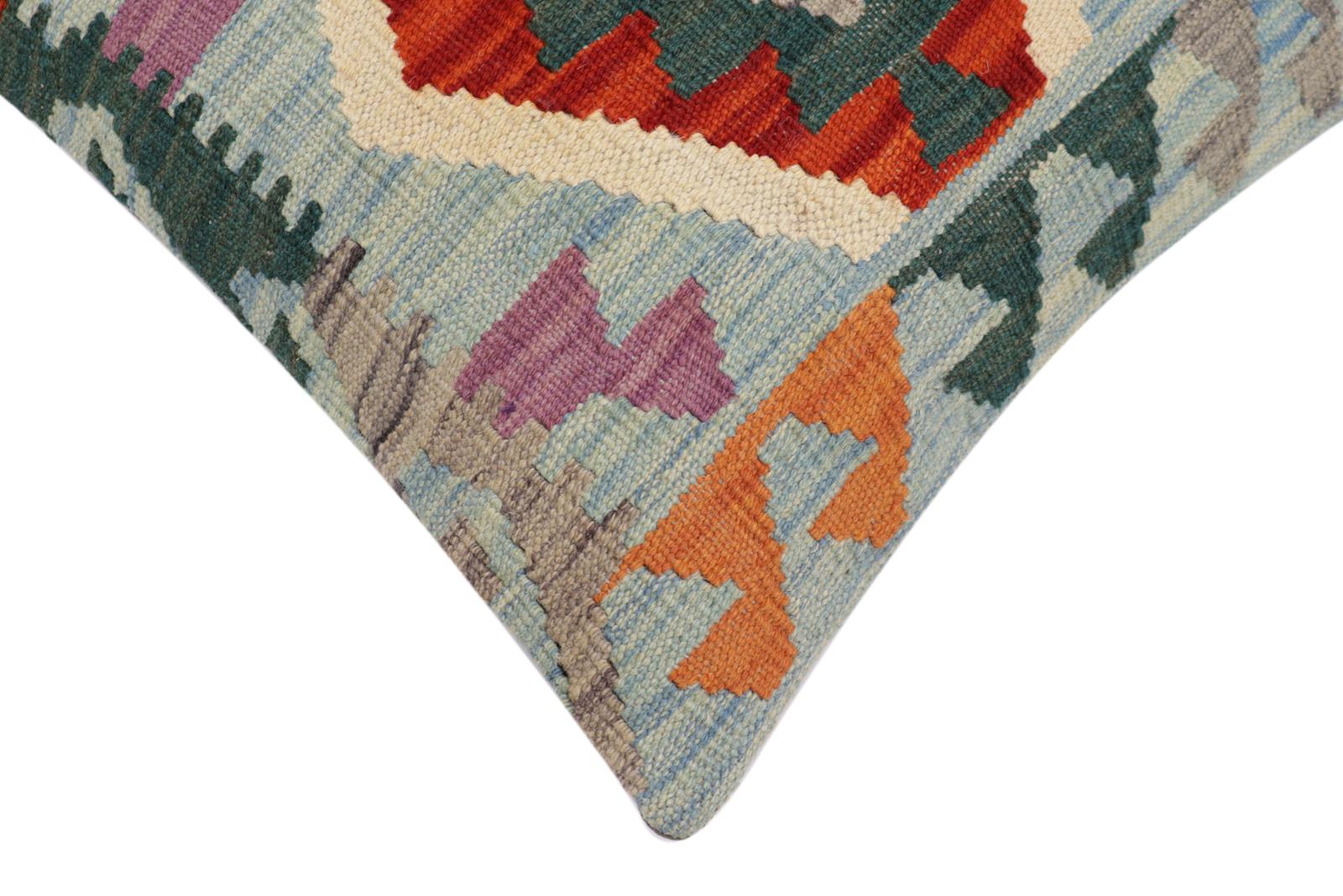handmade Traditional Pillow Blue Rust Hand-Woven SQUARE 100% WOOL Hand woven turkish pillow2' x 2'