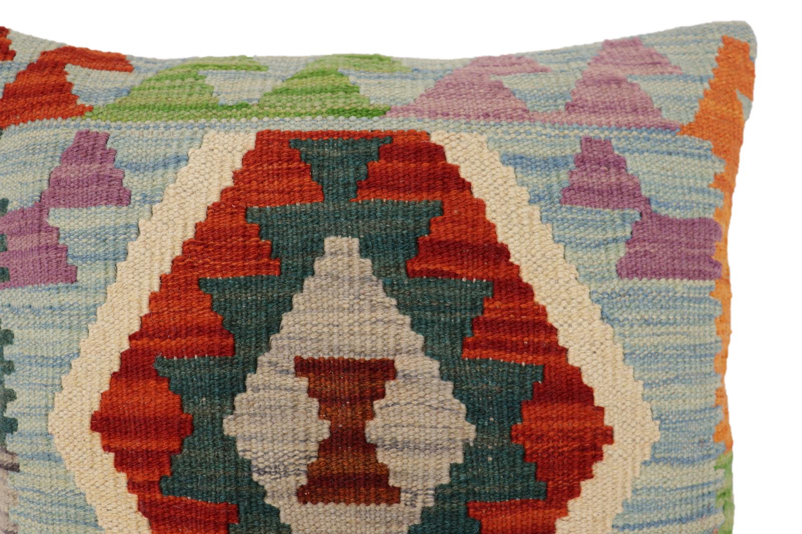 handmade Traditional Pillow Blue Rust Hand-Woven SQUARE 100% WOOL Hand woven turkish pillow2' x 2'