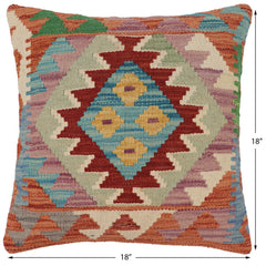 handmade Traditional Pillow Rust Blue Hand-Woven SQUARE 100% WOOL Hand woven turkish pillow2' x 2'