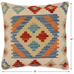 handmade Traditional Pillow Blue Beige Hand-Woven SQUARE 100% WOOL Hand woven turkish pillow2' x 2'