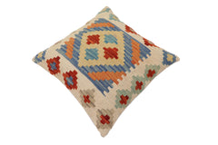 handmade Traditional Pillow Blue Beige Hand-Woven SQUARE 100% WOOL Hand woven turkish pillow2' x 2'