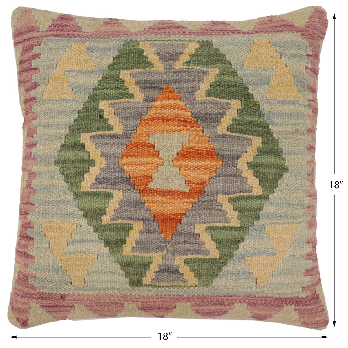 handmade Traditional Pillow Blue Rust Hand-Woven SQUARE 100% WOOL Hand woven turkish pillow2' x 2'