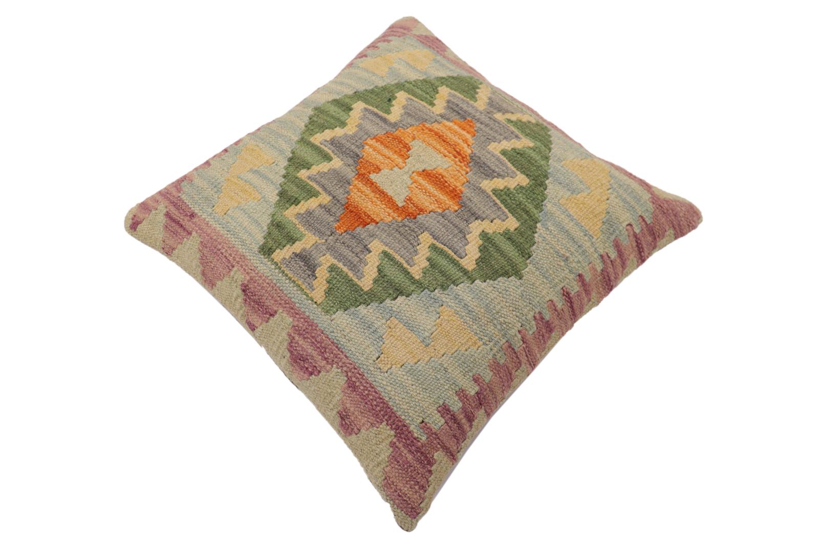 handmade Traditional Pillow Blue Rust Hand-Woven SQUARE 100% WOOL Hand woven turkish pillow2' x 2'