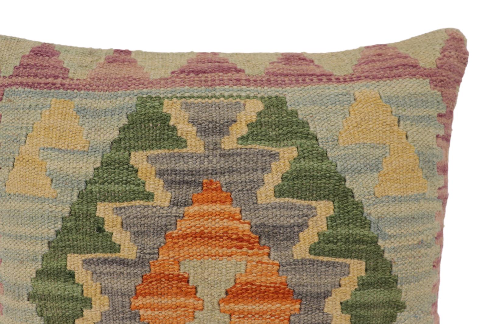 handmade Traditional Pillow Blue Rust Hand-Woven SQUARE 100% WOOL Hand woven turkish pillow2' x 2'