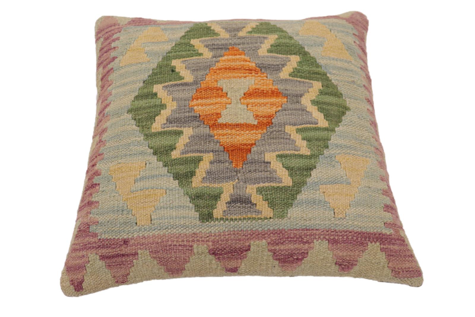 handmade Traditional Pillow Blue Rust Hand-Woven SQUARE 100% WOOL Hand woven turkish pillow2' x 2'