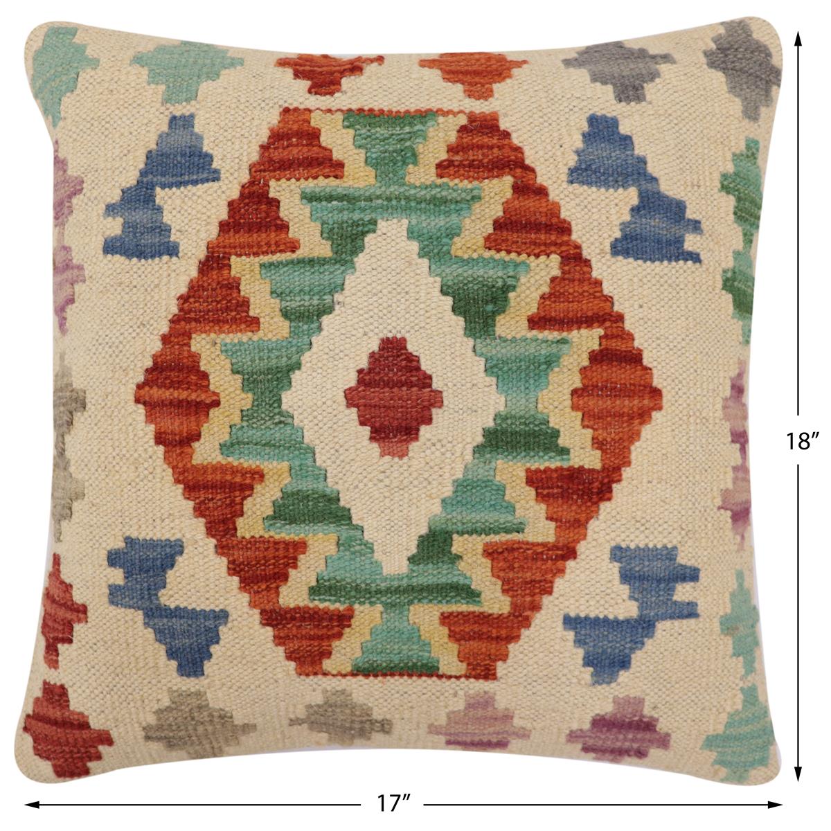 handmade Traditional Pillow Beige Rust Hand-Woven SQUARE 100% WOOL  Hand woven turkish pillow  2 x 2