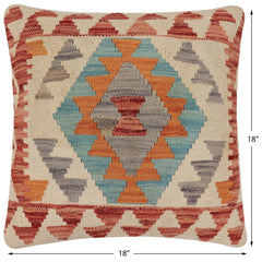 handmade Traditional Pillow Beige Red Hand-Woven SQUARE 100% WOOL Hand woven turkish pillow2' x 2'