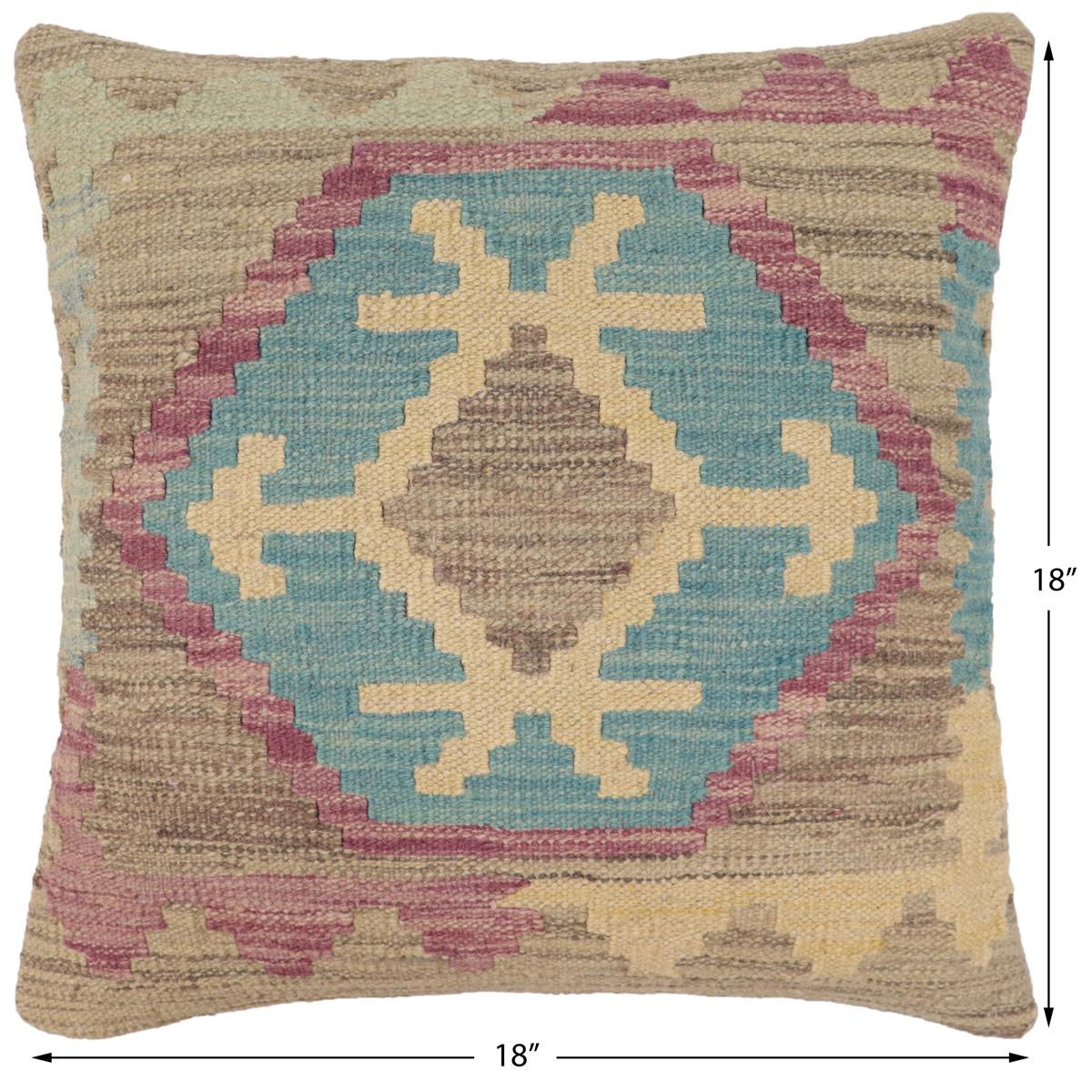 handmade Traditional Pillow Blue Purple Hand-Woven SQUARE 100% WOOL Hand woven turkish pillow2' x 2'