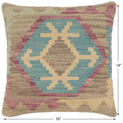 handmade Traditional Pillow Blue Purple Hand-Woven SQUARE 100% WOOL Hand woven turkish pillow2' x 2'