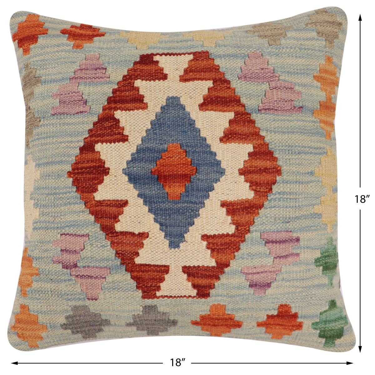 handmade Traditional Pillow Blue Rust Hand-Woven SQUARE 100% WOOL Hand woven turkish pillow2' x 2'
