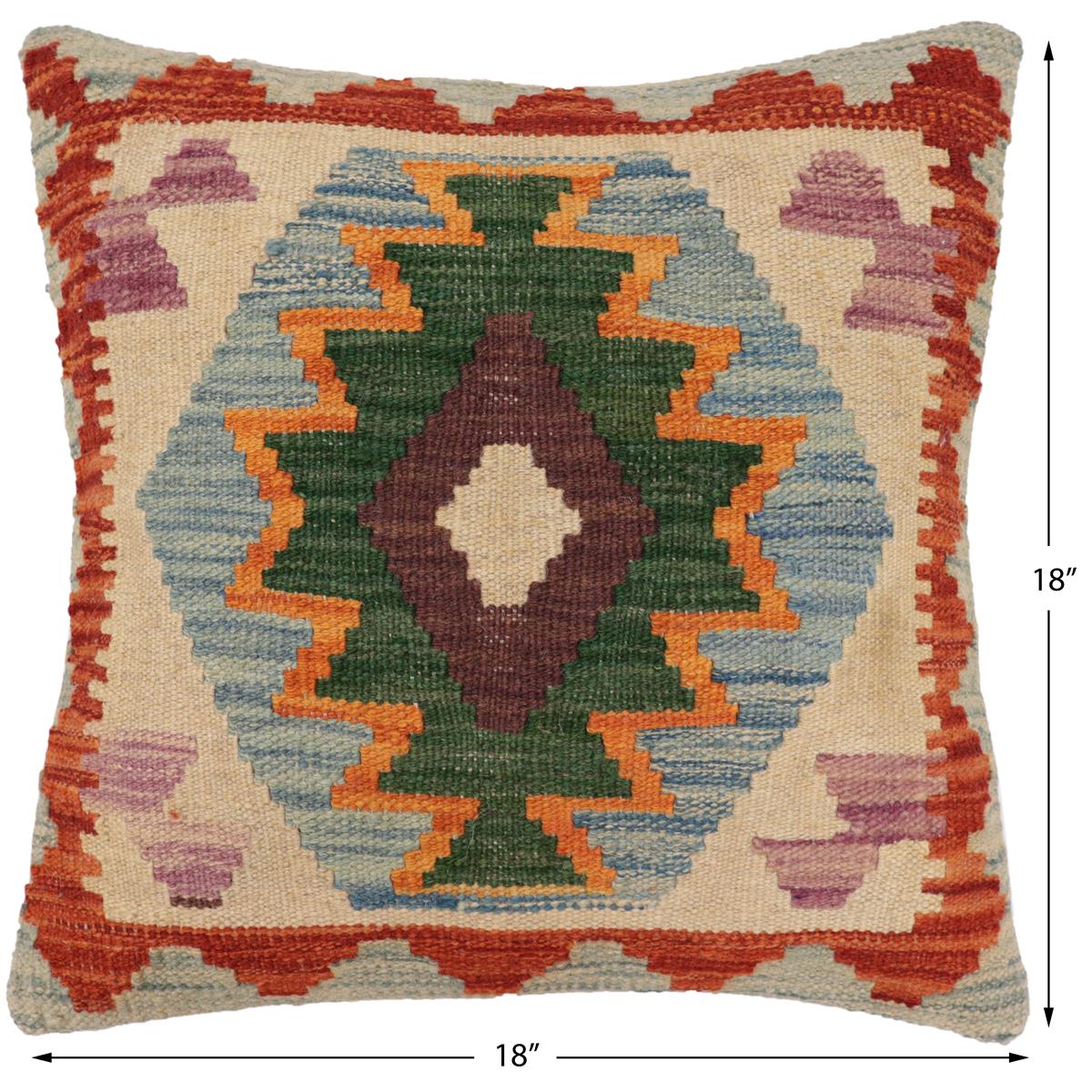 handmade Traditional Pillow Blue Rust Hand-Woven SQUARE 100% WOOL Hand woven turkish pillow2' x 2'