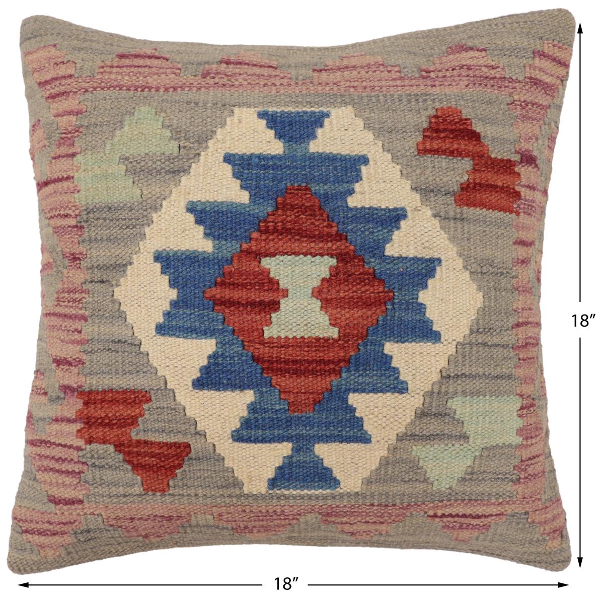 handmade Traditional Pillow Gray Blue Hand-Woven SQUARE 100% WOOL Hand woven turkish pillow2' x 2'