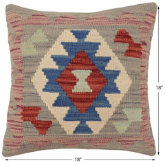 handmade Traditional Pillow Gray Blue Hand-Woven SQUARE 100% WOOL Hand woven turkish pillow2' x 2'