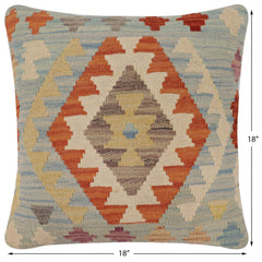 handmade Traditional Pillow Blue Rust Hand-Woven SQUARE 100% WOOL Hand woven turkish pillow2' x 2'