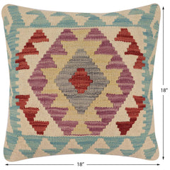 handmade Traditional Pillow Blue Red Hand-Woven SQUARE 100% WOOL Hand woven turkish pillow2' x 2'