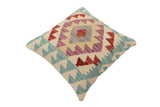 handmade Traditional Pillow Blue Red Hand-Woven SQUARE 100% WOOL Hand woven turkish pillow2' x 2'