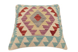 handmade Traditional Pillow Blue Red Hand-Woven SQUARE 100% WOOL Hand woven turkish pillow2' x 2'