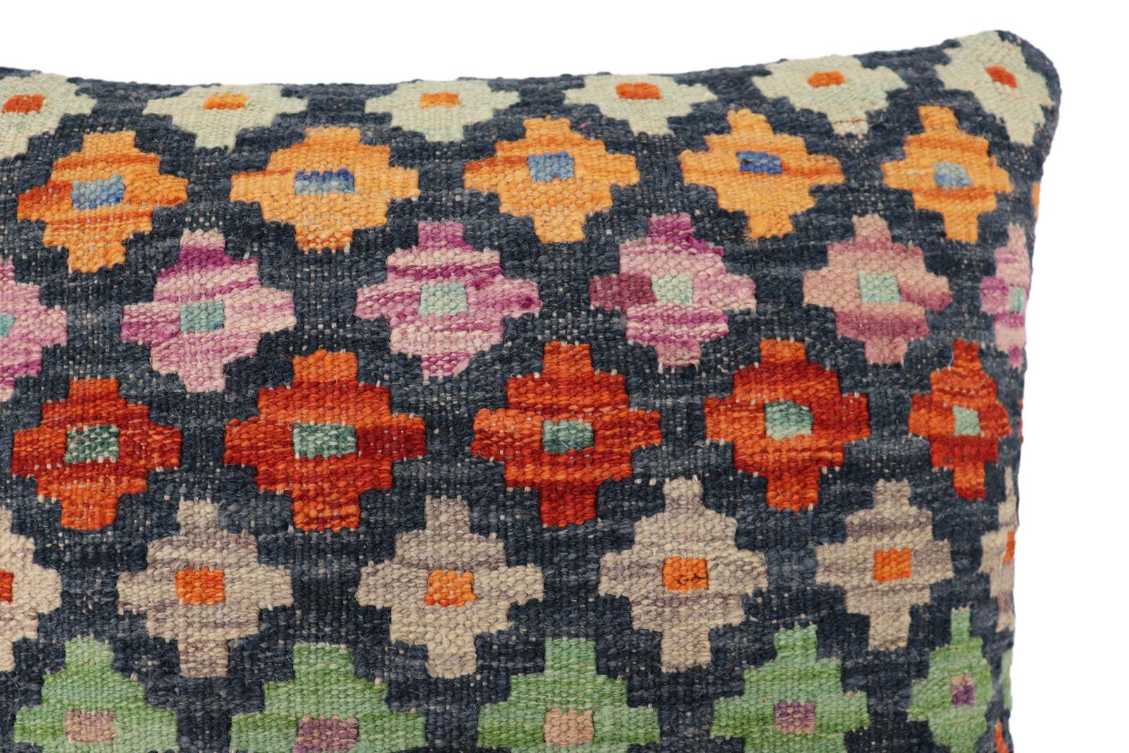 handmade Traditional Pillow Blue Rust Hand-Woven SQUARE 100% WOOL Hand woven turkish pillow2' x 2'
