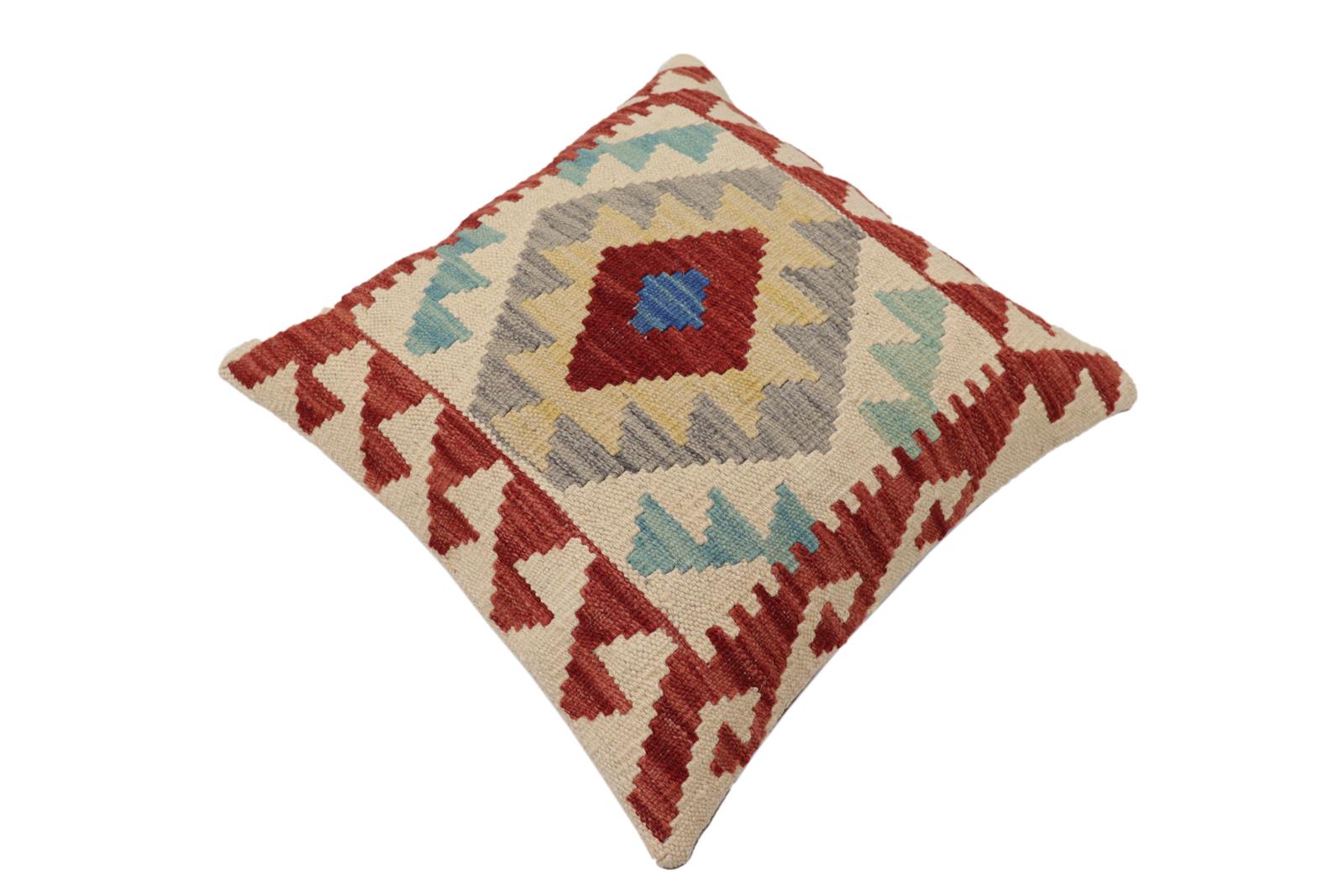 handmade Traditional Pillow Red Beige Hand-Woven SQUARE 100% WOOL Hand woven turkish pillow2' x 2'