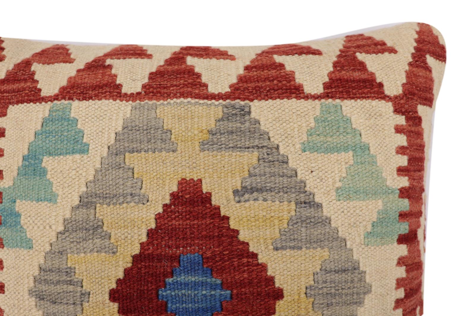 handmade Traditional Pillow Red Beige Hand-Woven SQUARE 100% WOOL Hand woven turkish pillow2' x 2'